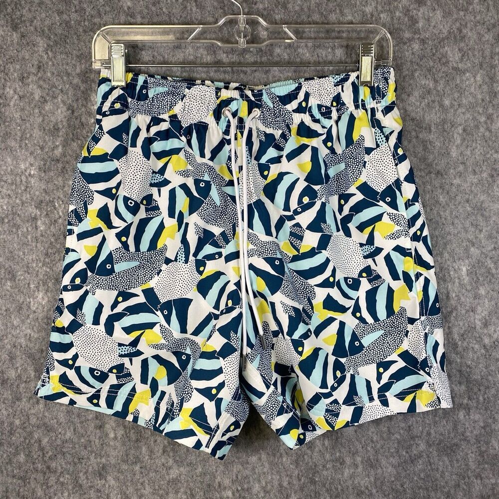 Lands End Mens Swim Trunks Shorts Green Blue Mesh Lined Drawstring Small 5.5"